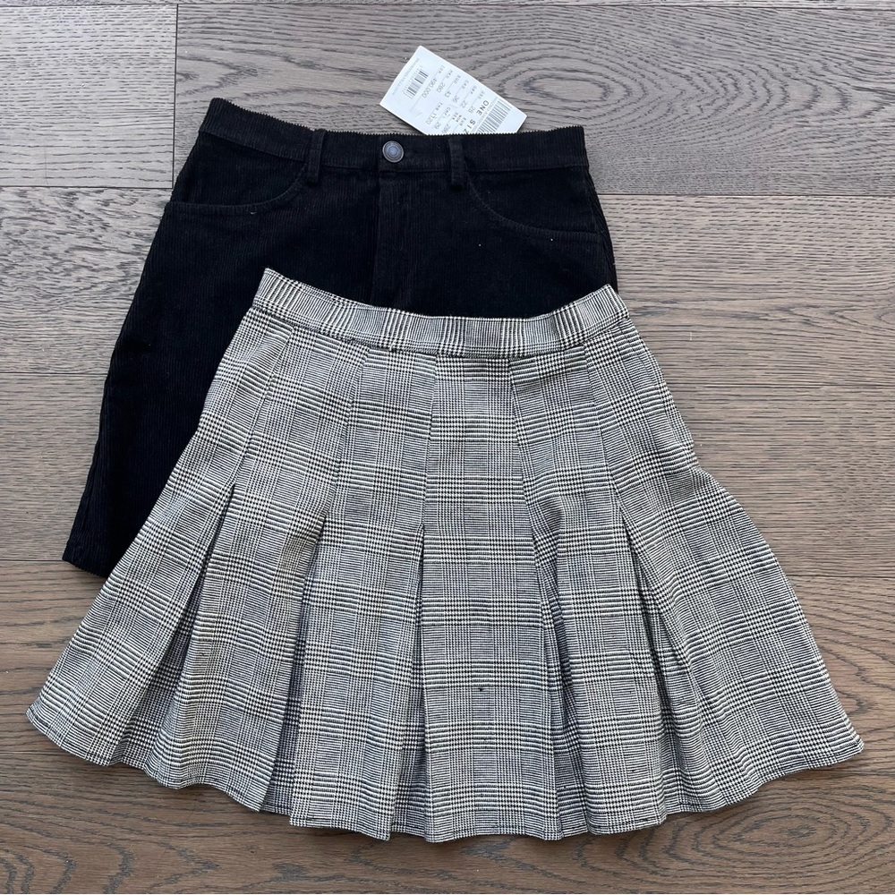 Brady Melville Plaid Black/Gray and John Galt Navy Blue Women's Skirt